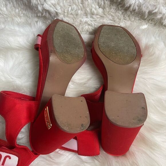 Juicy Couture Glisten fabric Red and white platform ankle strap  heels SZ8.5 M - Picture 12 of 14